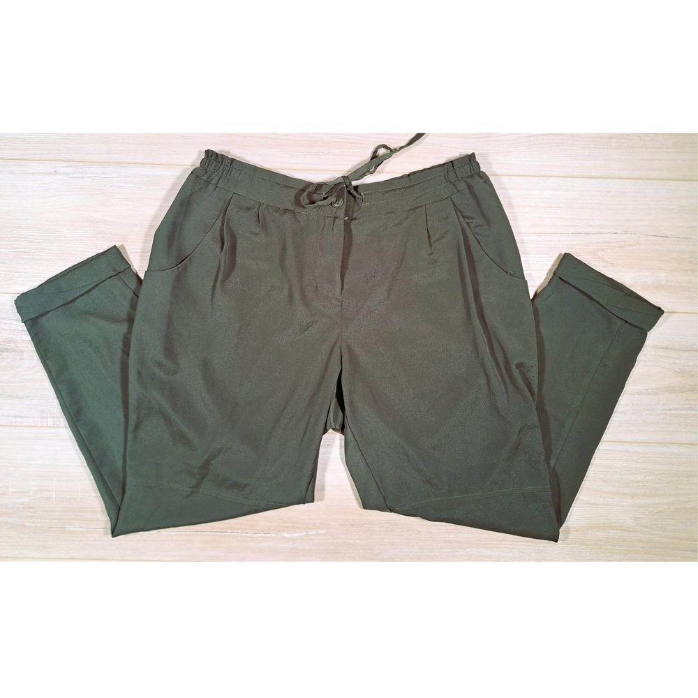 Apt 9 Olive Green Drawstring Cuffed Capri Pants Womens Elastic Waist size M